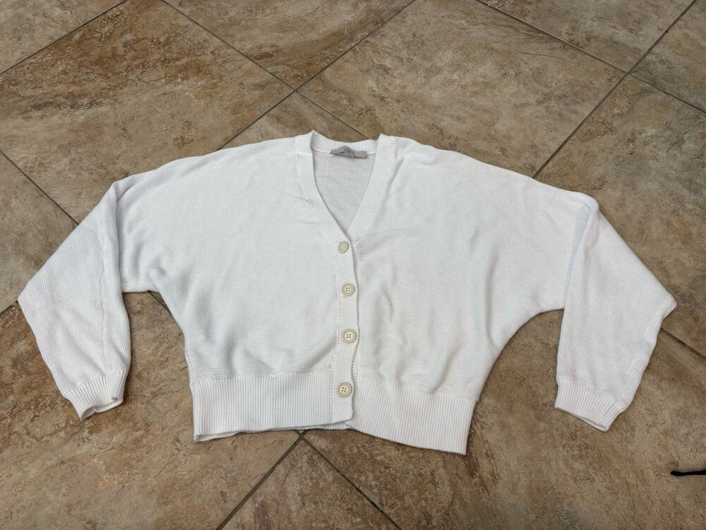 Loft Women’s White Buttoned Knitted Cropped Cardigan Long Sleeve Womens L
